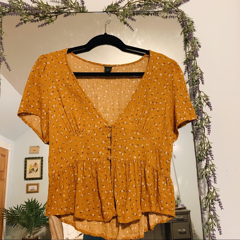 Mustard Yellow Floral Crop Top Size L